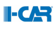 A blue and white logo for i-car on a white background.