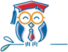 A cartoon owl wearing a graduation cap and tie.