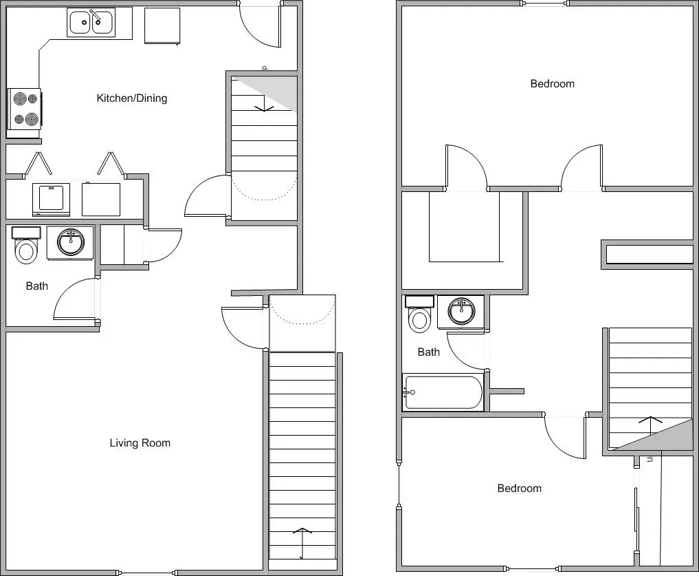 2 Bedroom 2 Bathroom floor plan - 2 Stories