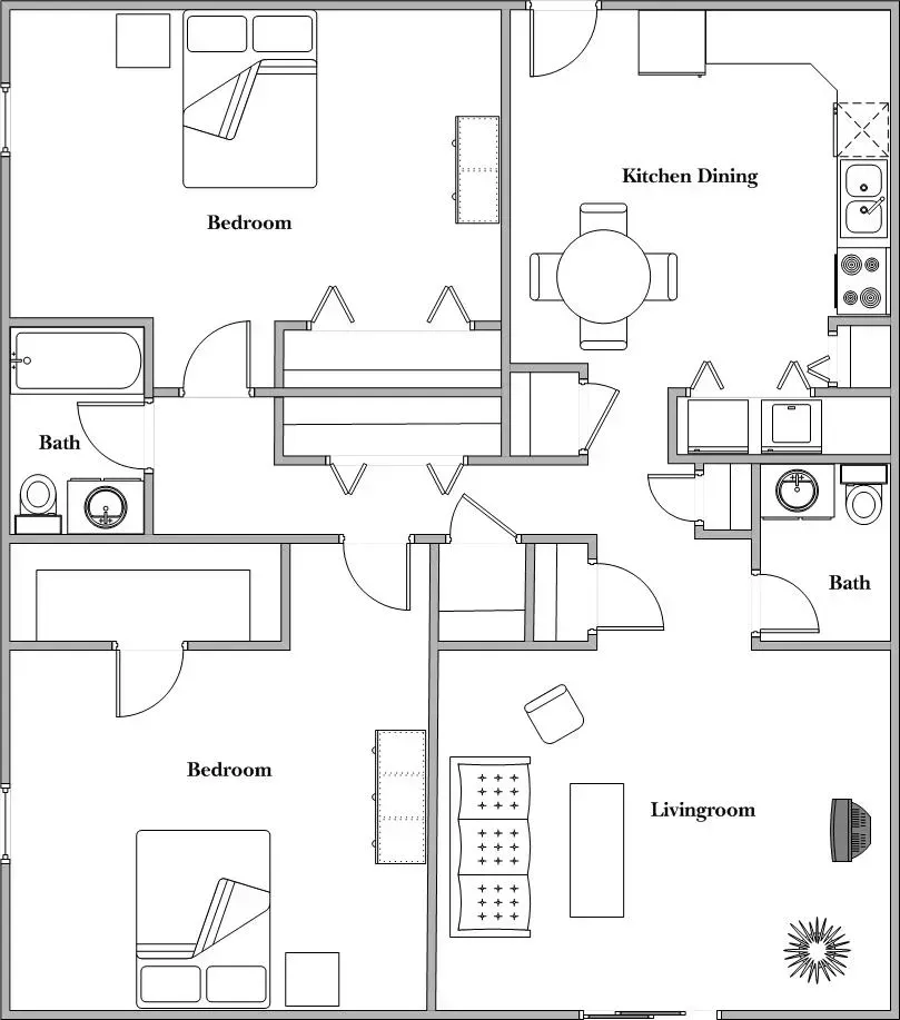 2 Bedroom 2 Bathroom floor plan 2
