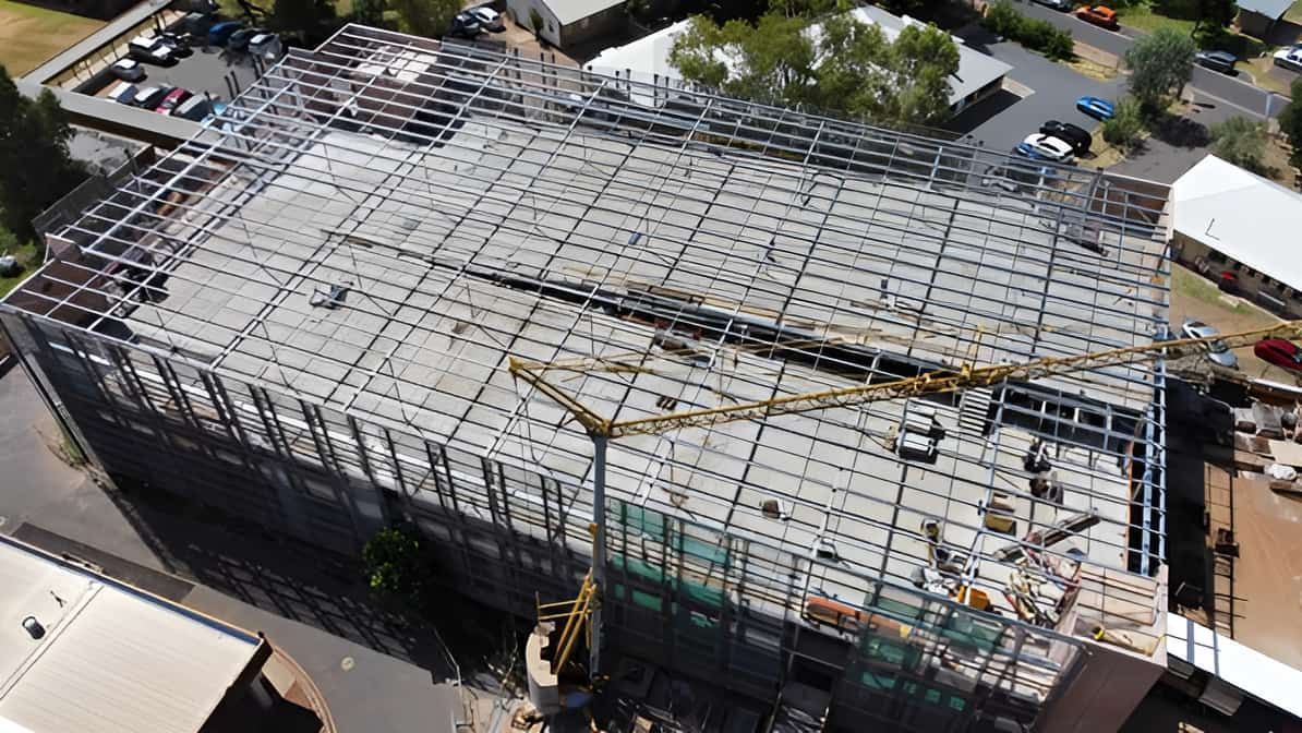 An Aerial View Of A Large Building Under Construction — Jakes Steel & Welding in East Arm, NT