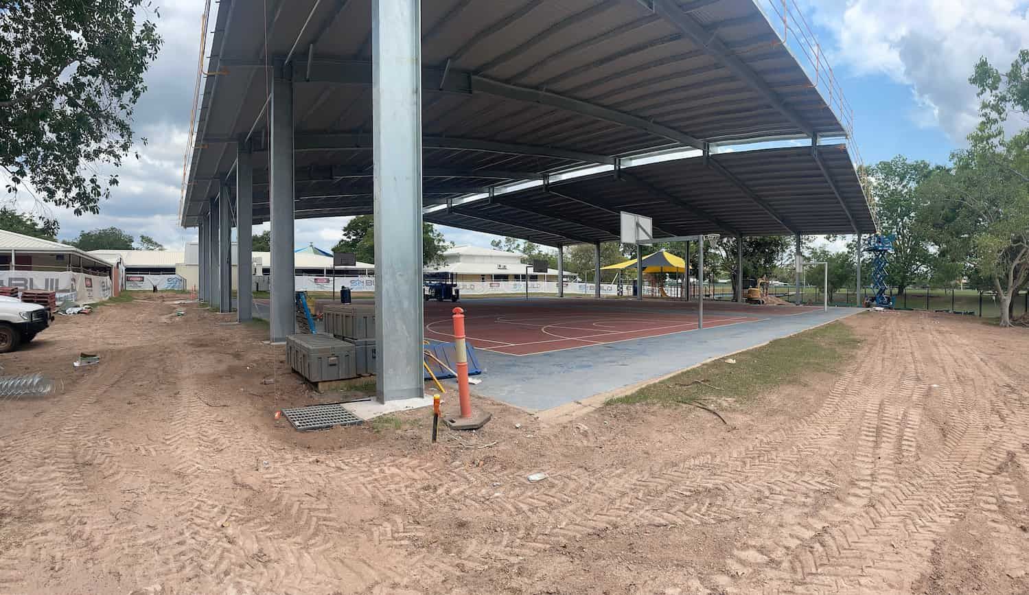 A Large Covered Basketball Court Is Being Built In A Park — Jakes Steel & Welding in East Arm, NT