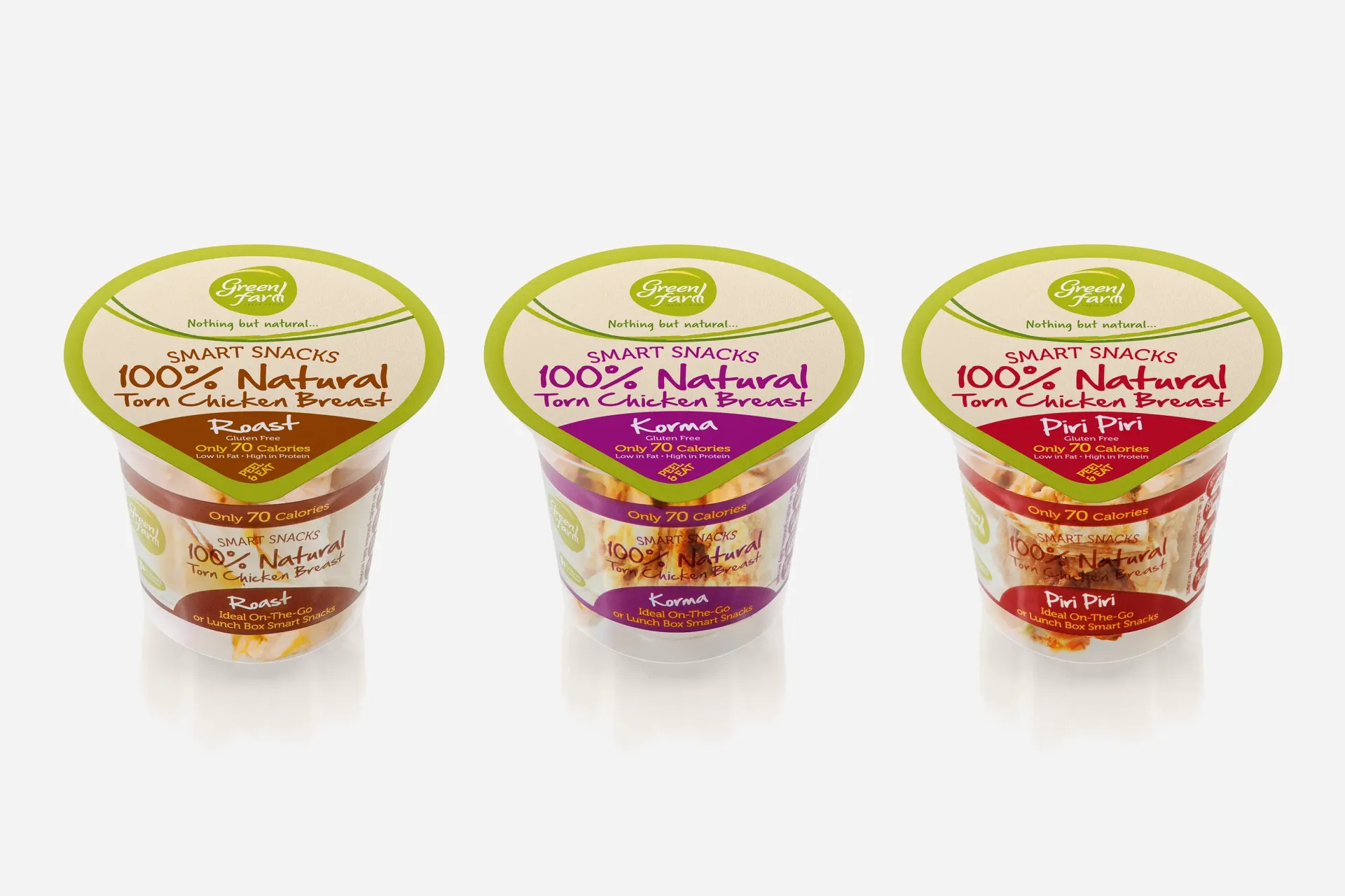 Three containers of Smart Snacks, each with a different color label, appear on a white background.
