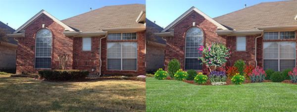 Before and after photo of the backyard under a window in a garden space