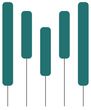 A row of green piano keys on a white background.