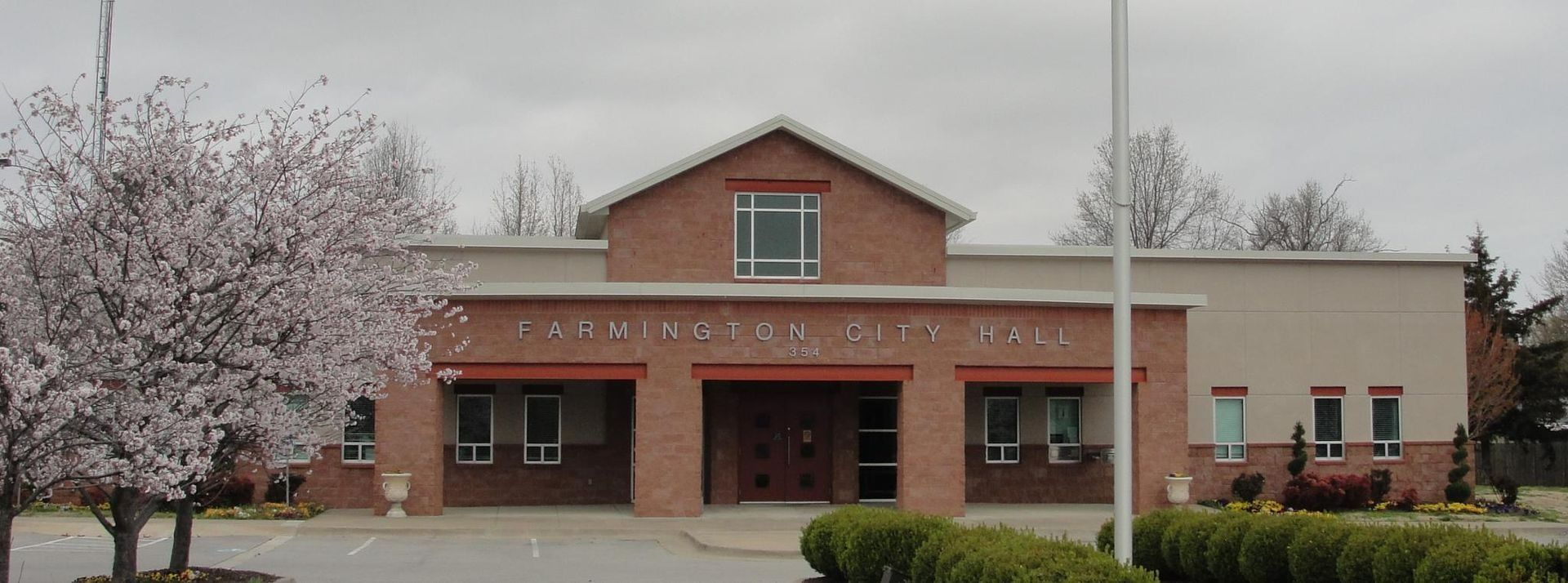 A brick building with the words