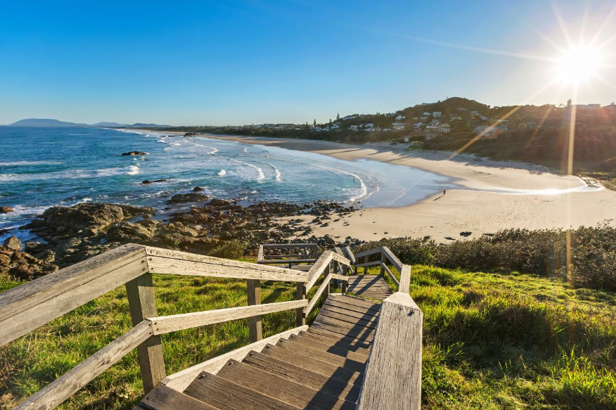 Stairs down to Port Macquarie beach on a sunny day