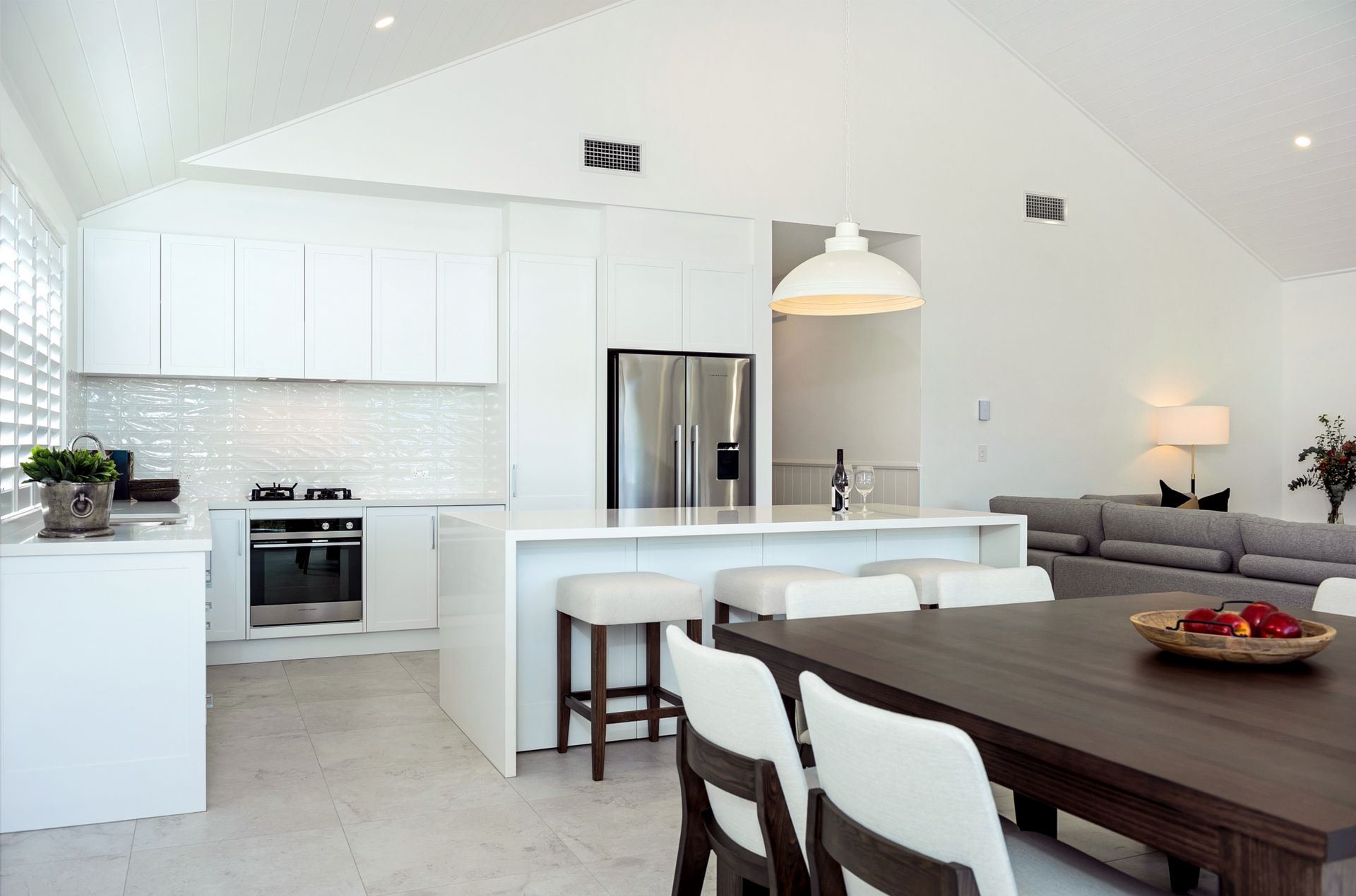 Kitchen and dining area of narrow lot housing