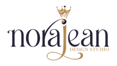 Logo for Nora Jean Design Studio, features navy text 