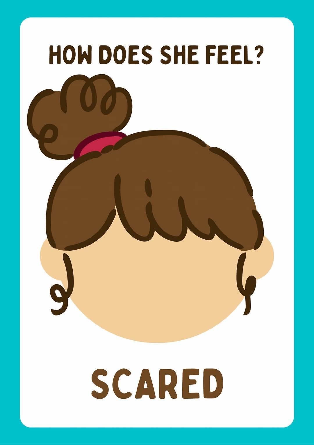 A cartoon shows a person with brown hair, a blank face, and the word