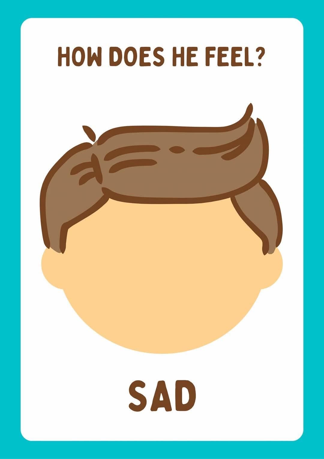 A card shows a cartoon face. The card title reads