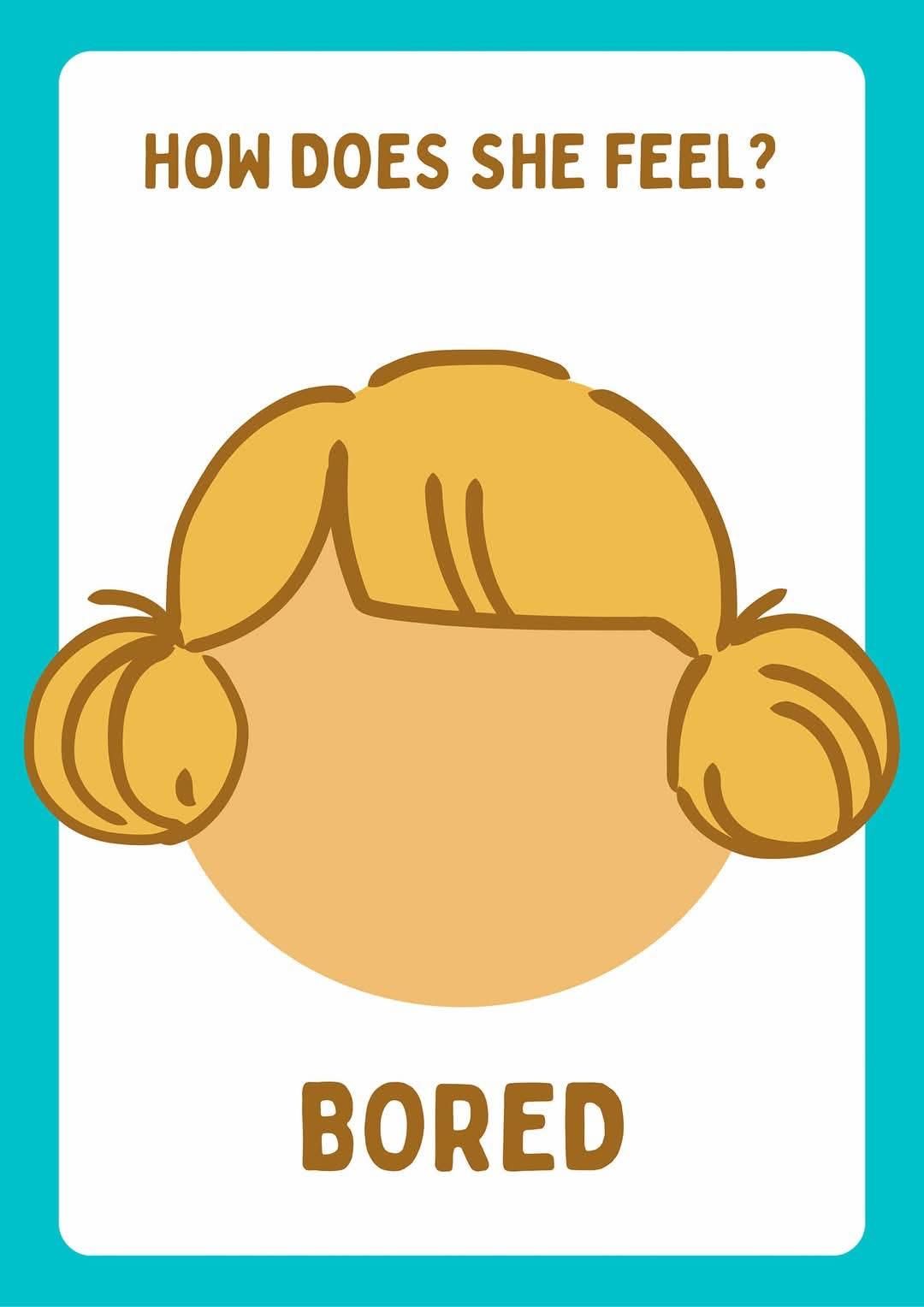 Card showing a cartoon girl with blonde pigtails and the word