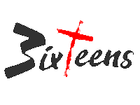 A logo for sixteens with a red cross in the middle