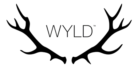 A pair of deer antlers with the word wyld on a white background.