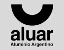 Forma de “U” negra sobre el texto “aluar”, con “Aluminio Argentino” debajo.