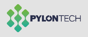 Logotipo de Pylontech: diseño abstracto verde y azul con el texto 