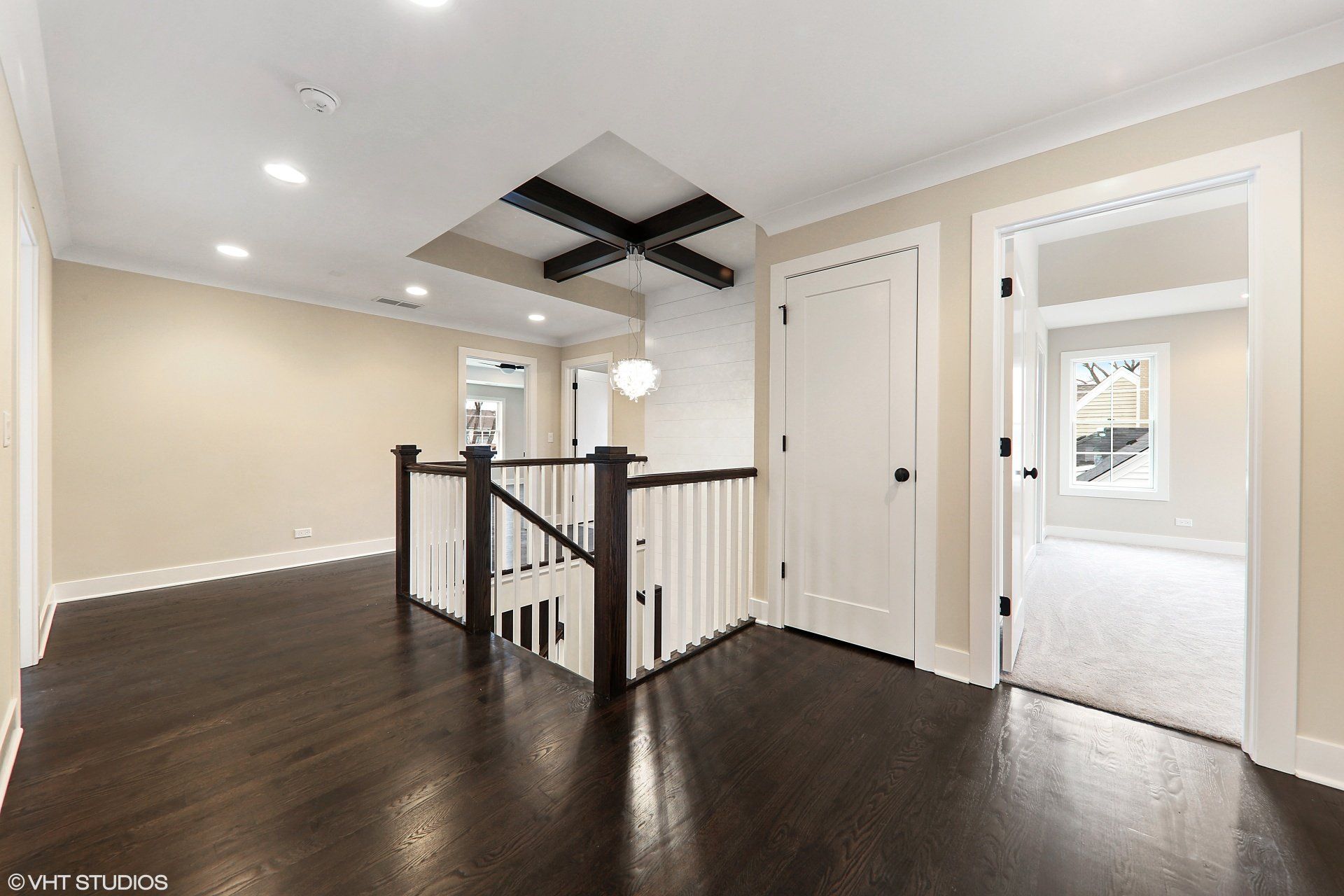 There is a staircase in the middle of the room.