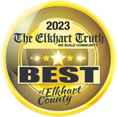 a badge that says best of elkhart county on it