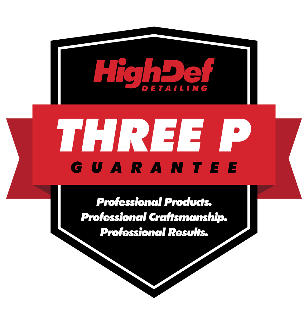 a logo for high def detailing that says three p guarantee