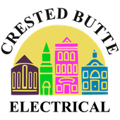 Crested Butte Electrical logo: colorful stylized buildings in front of a yellow sun, with text around the edge.