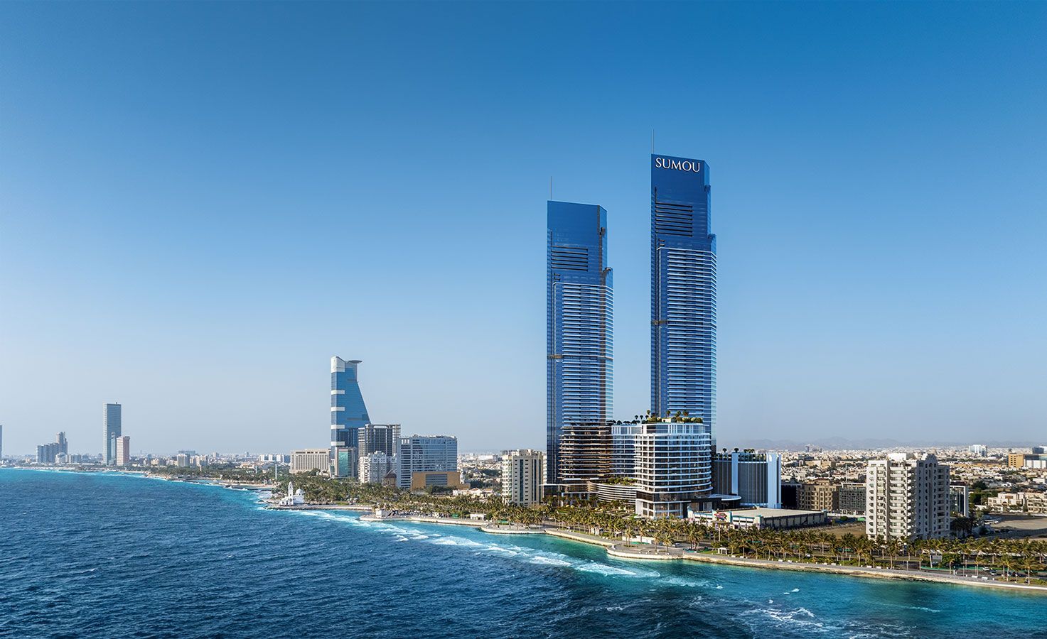 Sumou Towers day view, on Jeddah iconic waterfront