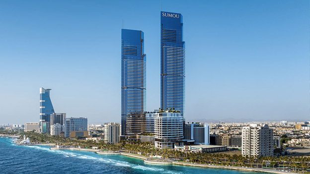 Day view of the luxurious Sumou Towers, a mixed-use development on Jeddah waterfront