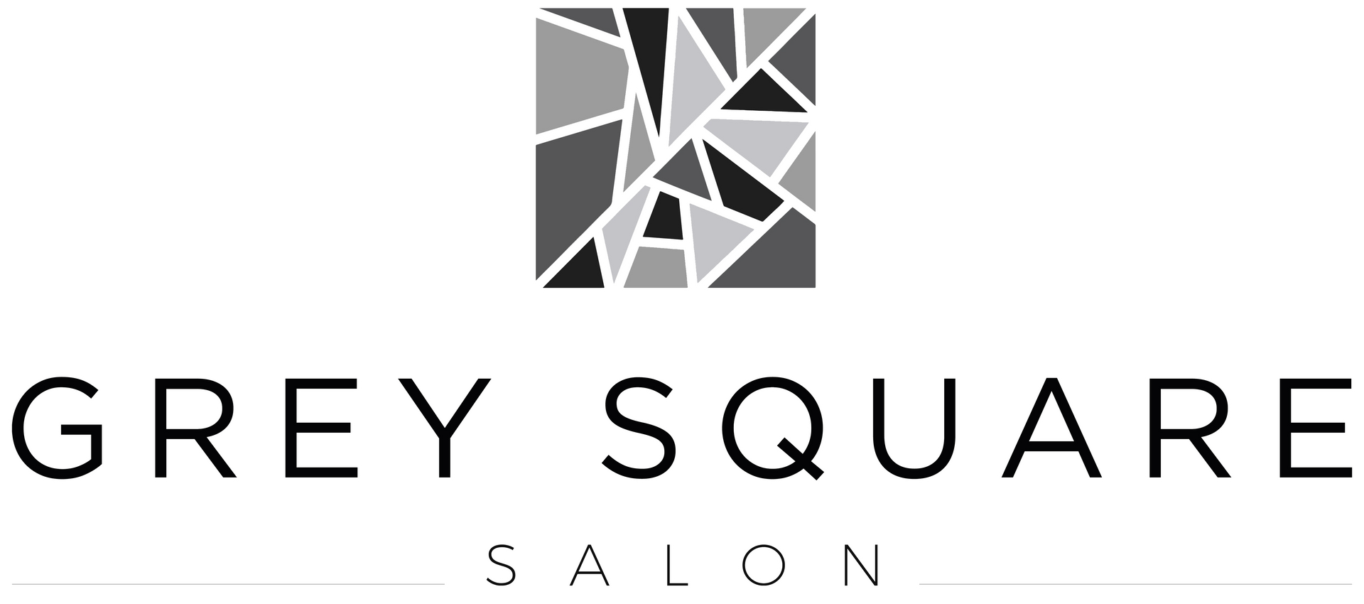 A black and white logo for grey square salon
