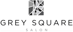 A black and white logo for a salon called grey square salon.