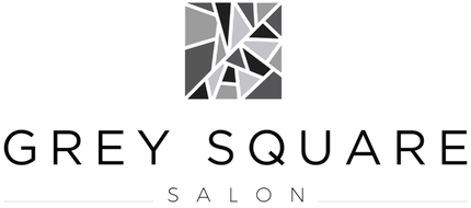 A black and white logo for a salon called grey square salon.