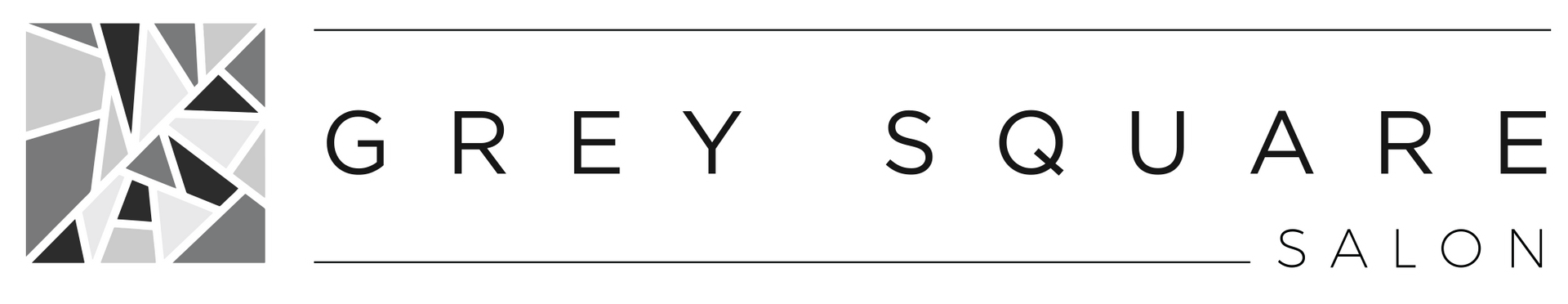 A black and white logo for grey square salon