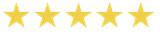 Five yellow stars are lined up in a row on a white background.
