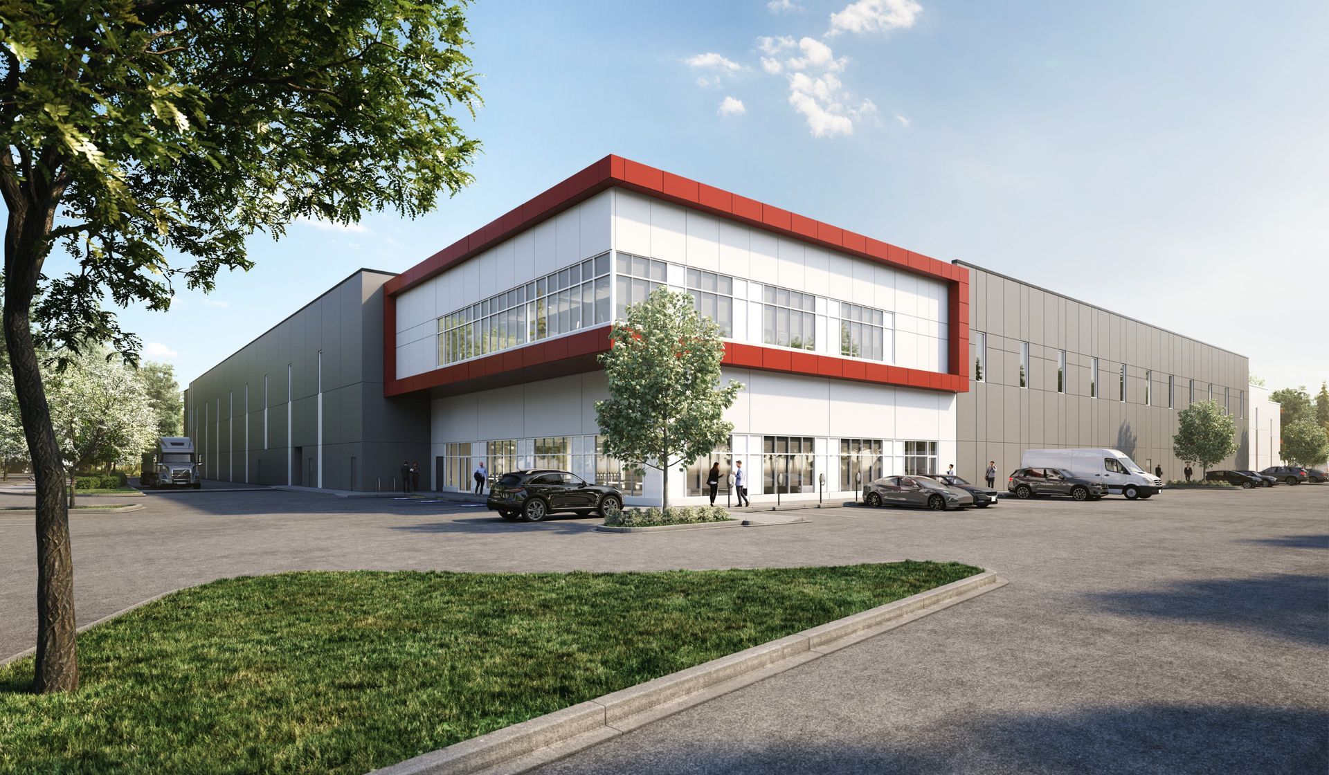 Commercial industrial real estate presale rendering. Warehouse rendering, office, retail, manufacturing rendering.