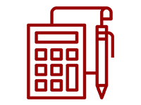 icon of a calculator, pen and sheet of paper