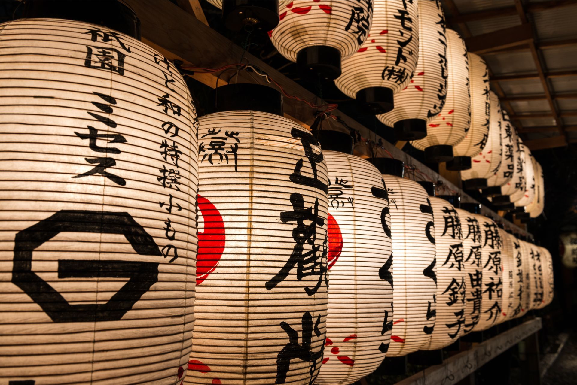 close up of Japanese lanterns