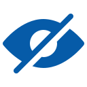 A blue icon of an eye with a cross through it.