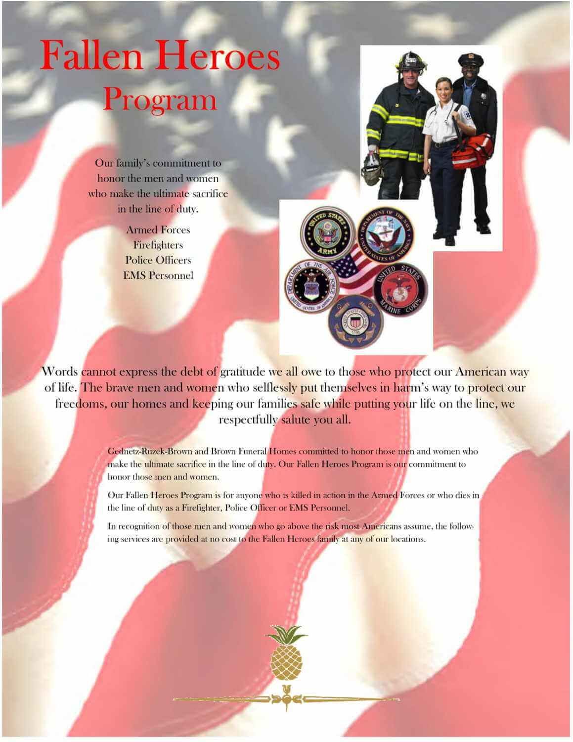 A poster for the fallen heroes program with a pineapple on it