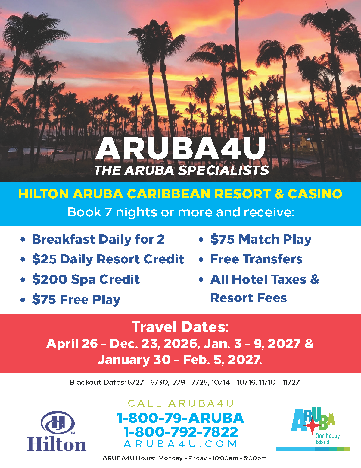 Hilton Aruba Caribbean Resort and Cassino Promo