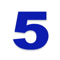 A blue number five on a white background.