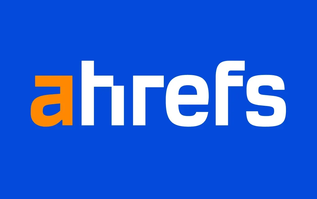 The ahrefs logo is on a blue background.