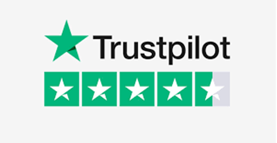The trustpilot logo has a green star and four stars.