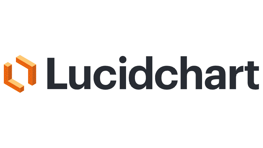 The logo for lucidchart is black and orange on a white background.