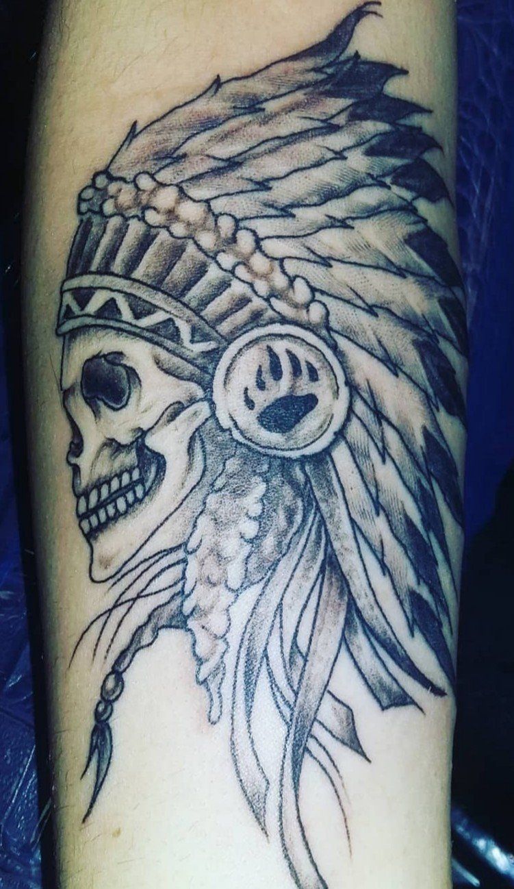 Jess Skeleton With Headdress — San Antonio, TX — Skin Graphics Tattoos & Body Piercing