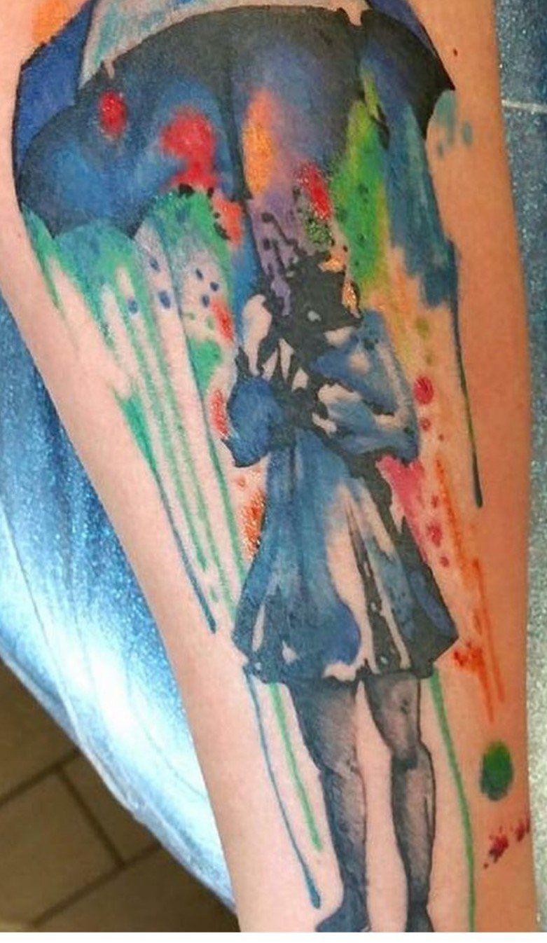 Woman With Umbrella Tattoo — San Antonio, TX — Skin Graphics Tattoos & Body Piercing