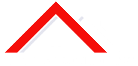 Red upward-pointing chevron with a white shadow on a white background.