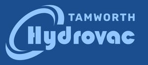 Tamworth Hydrovac logo: light blue text on a dark blue background. The word