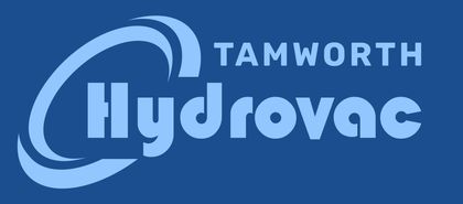 Tamworth Hydrovac logo: light blue text on a dark blue background. The word