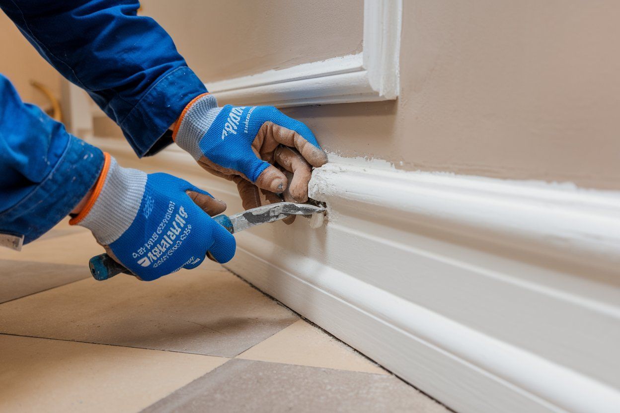 A person is painting a wall with a spatula.