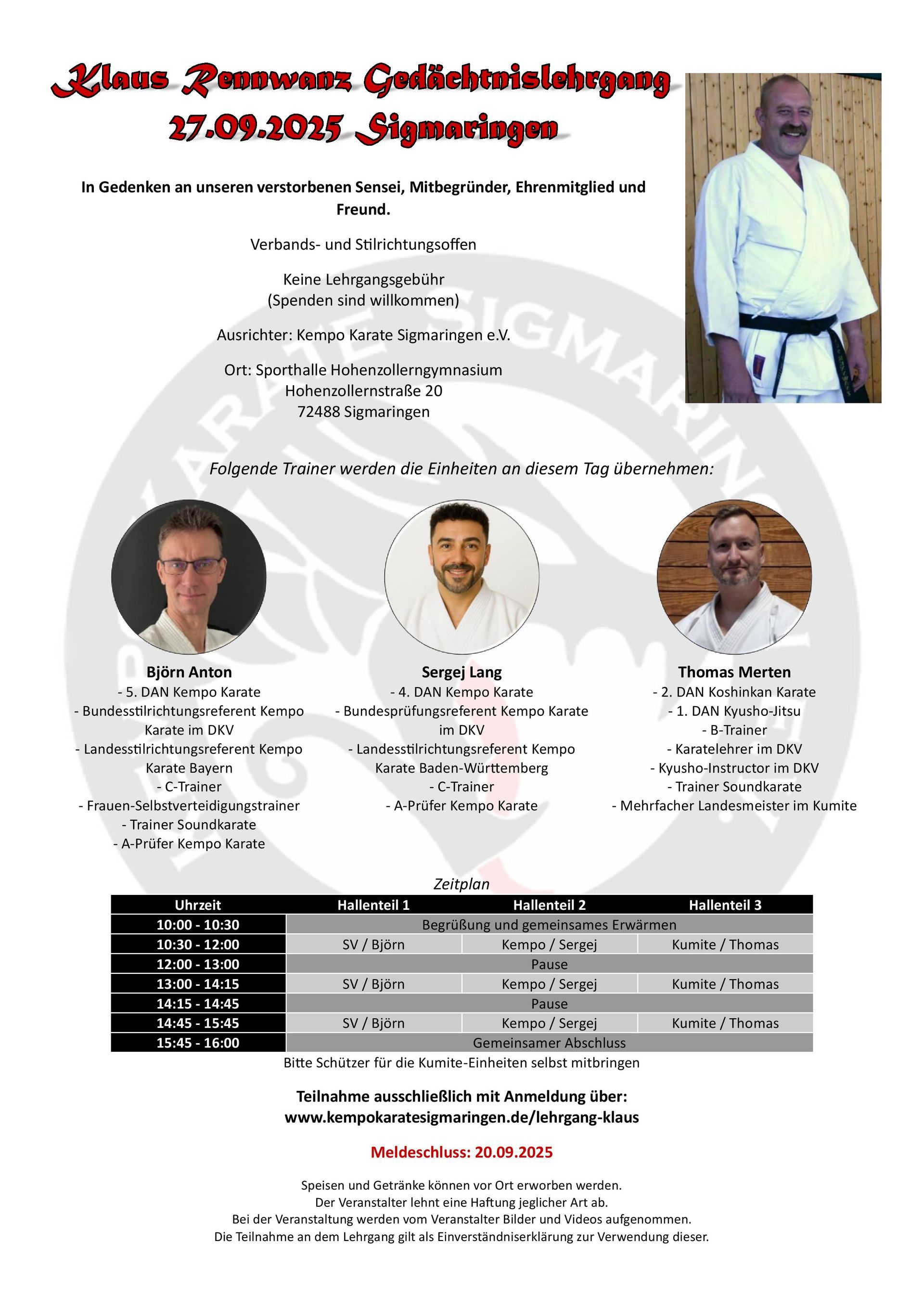 Kempo Karate Sigmaringen e.V.
Klaus Rennwanz Gedächtnislehrgang