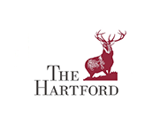 The hartford logo is a red deer standing on top of a hill.