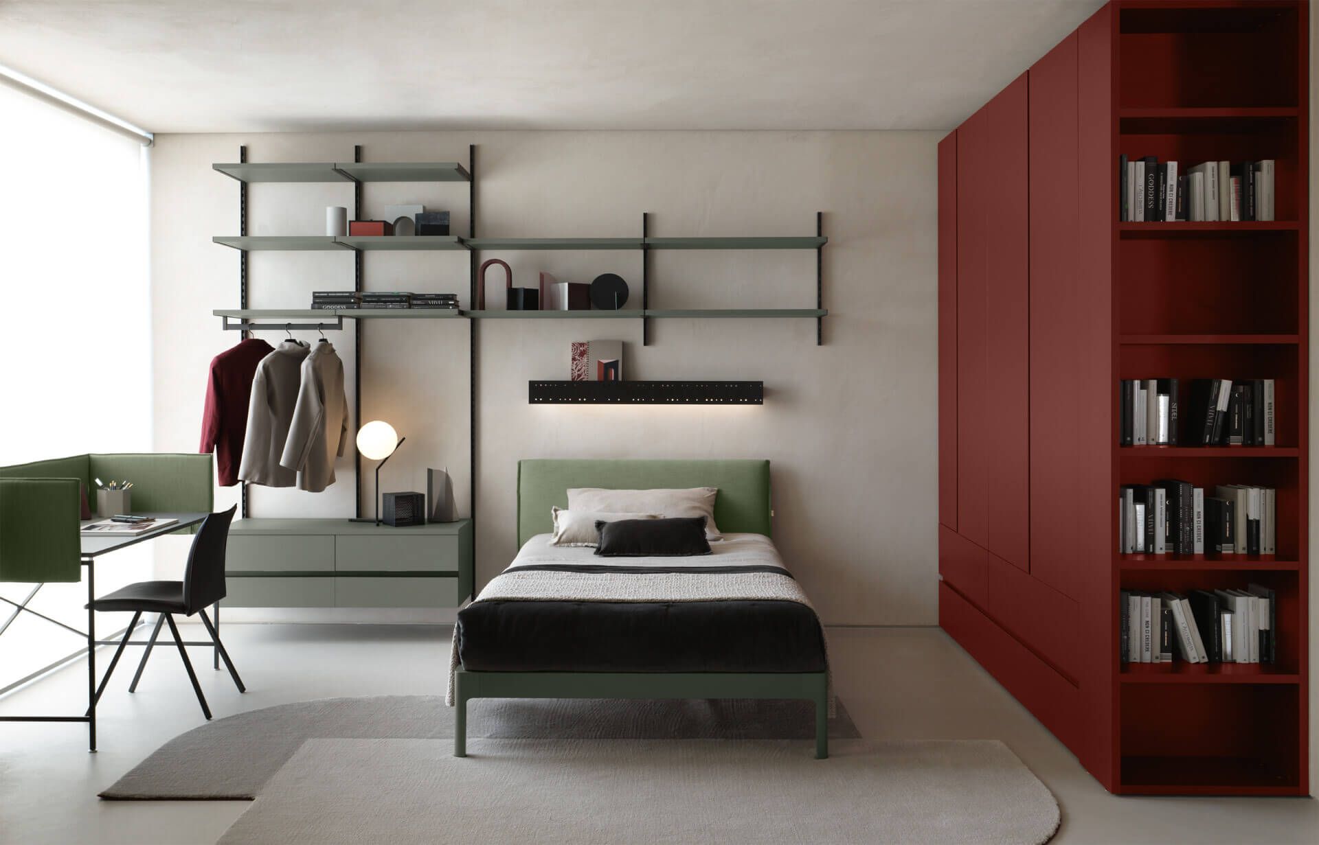 cameretta con armadio vani a giorno